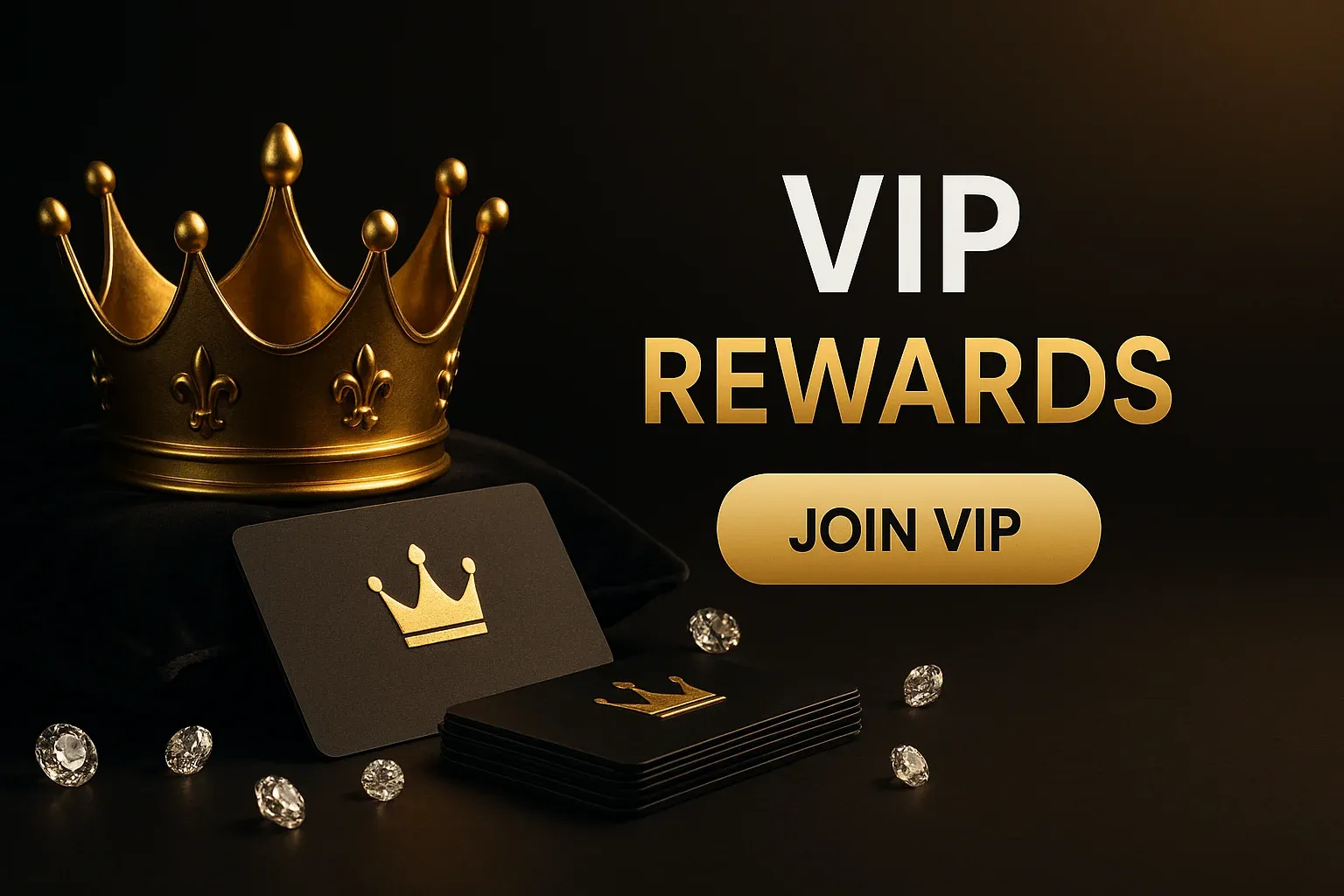 Photorealistic VIP rewards sports betting banner with crown, cards and CTA